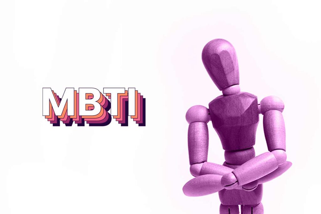 Boneco de madeira articulável ao lado do texto "mbti".