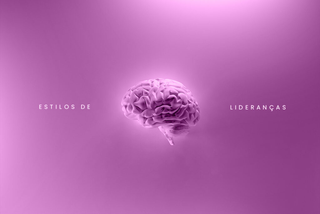 Um cérebro humano no centro da imagem. Ao lado dele, está escrito "Estilos de lideranças".