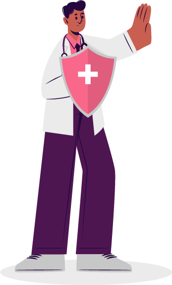 Ilustração de um médico segurando um escudo