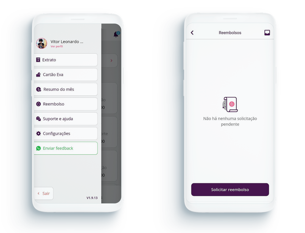 Tela de reembolso do app da Eva 1 e 2