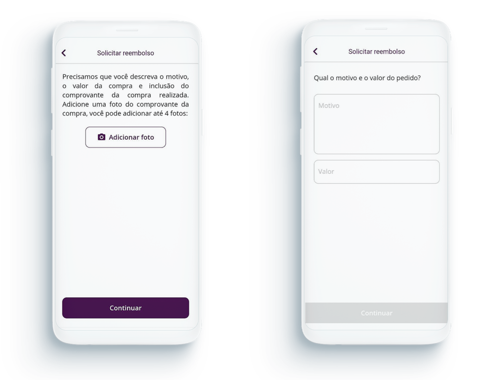Tela de reembolso do app da Eva 3 e 4