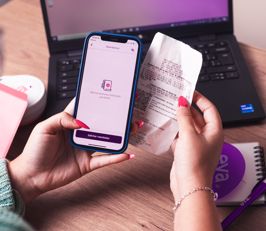 app da Eva e nota fiscal para reembolso.