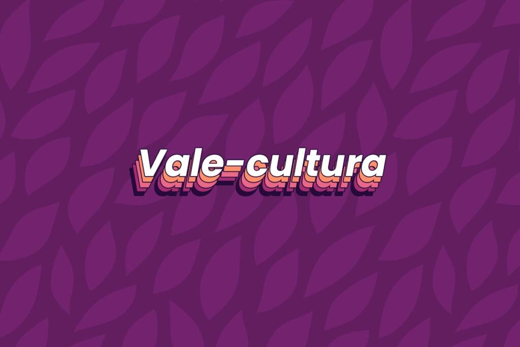 Fundo com folhas roxas e, no centro da imagem, está escrito "Vale-cultura".