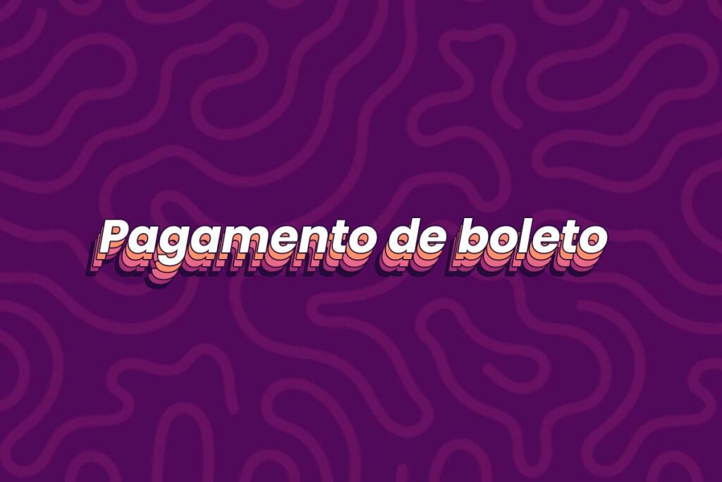 "Pagamento de boleto bancário" escrito sobre um fundo de listras roxas.
