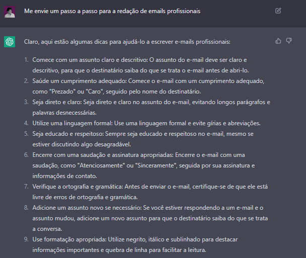O chatbot também desenvolve materiais como 'Como escrever e-mails profissionais'.