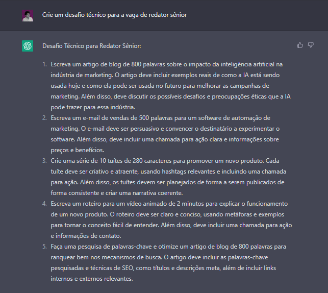 Desafio técnico para o cargo de redator sênior desenvolvido pelo chatbot.