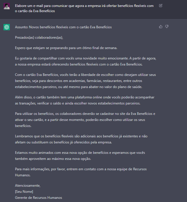 Comunicado de e-mail elaborado pelo ChatGPT.