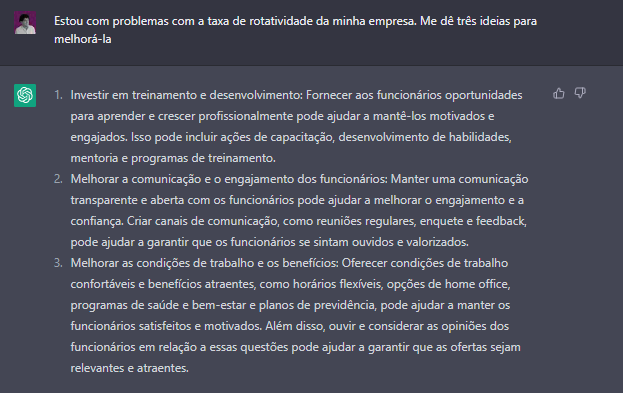 Dicas do chatbot para melhorar o turnover das empresas.