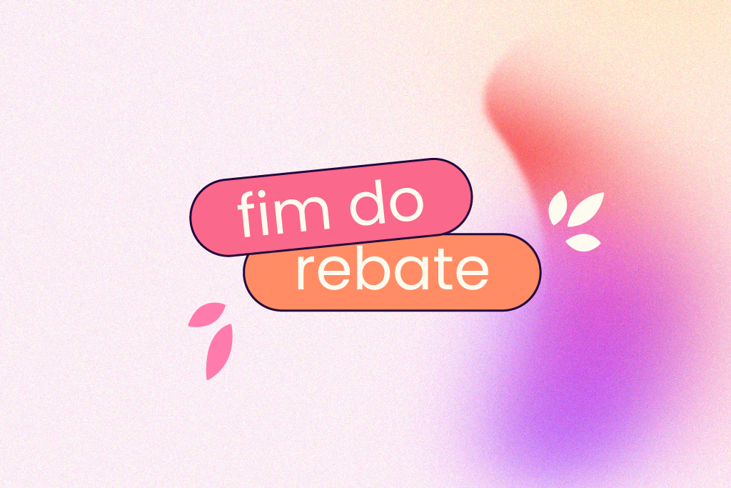 Fundo rosa claro com detalhes na lateral direita. No título está escrito 'fim do rebate'.
