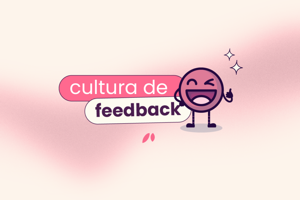 O mascote da Eva ao lado direito do título da imagem "cultura de feedback".