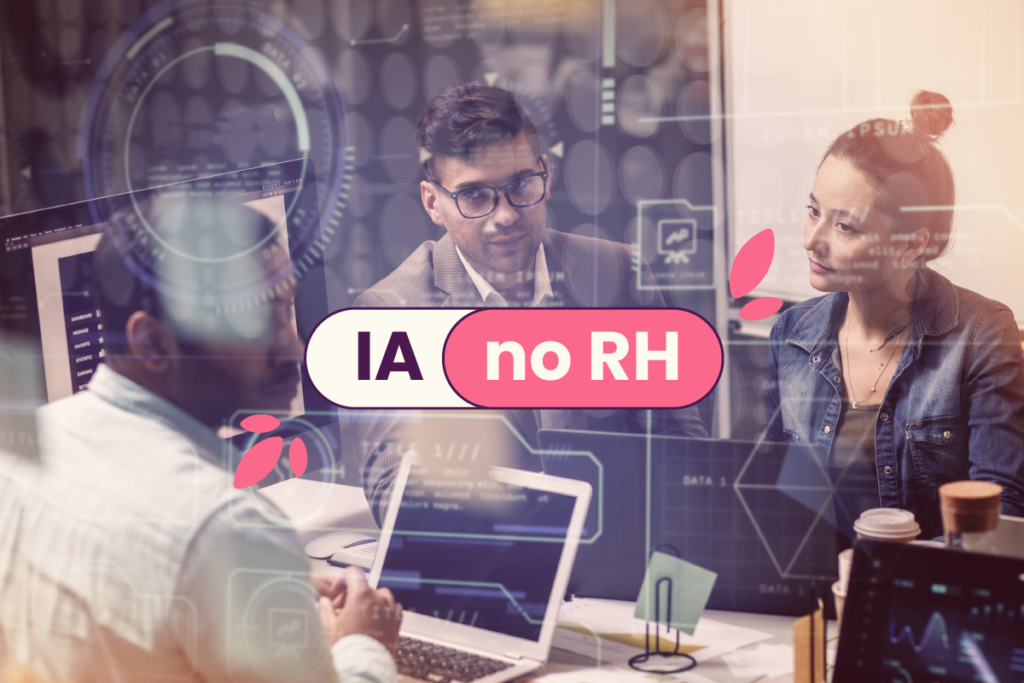 Pessoas discutindo numa sala de reuniões. No título, IA no RH ou Inteligência Artificial nos Recursos Humanos.