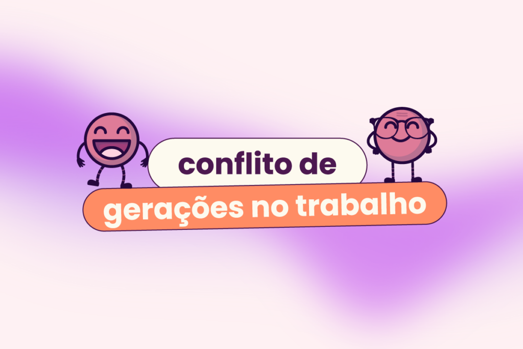 Dois avatares, um em cada canto, do título do texto. 'Conflito entre gerações no trabalho'.