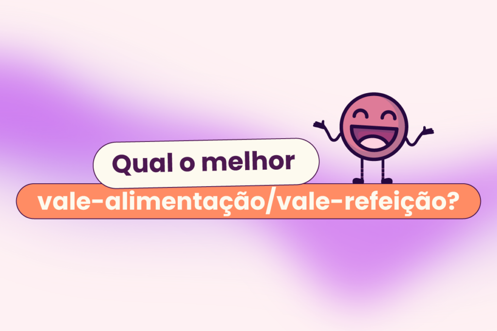 A imagem cujo título é "qual o melhor cartão vale-alimentação/vale-refeição" tem o fundo em rosa claro com uma faixa roxa passando horizontalmente pelo meio. O mascote da Eva Benefícios, Ivo, está em cima do título.