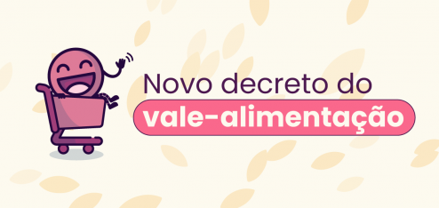 Mascote da Eva sentado num carrinho de mercado e acenando ao lado esquerdo do título da imagem: "novo decreto do vale-alimentação" e vale-refeição. No caso, o artigo aborda o decreto 11.678 de 30 de agosto de 2023.