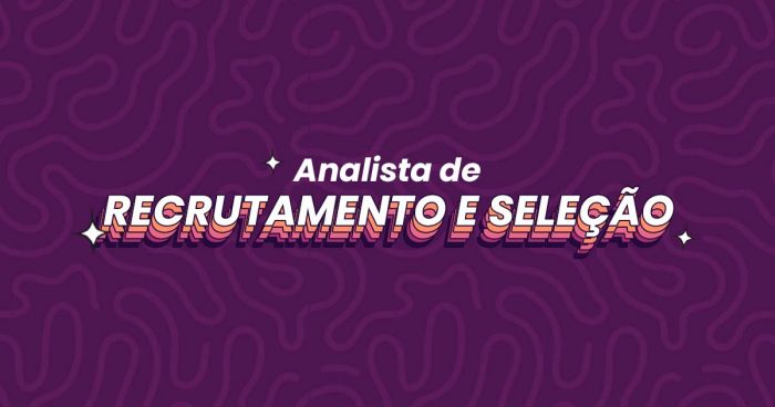 Texto escrito 'Analista de Recrutamento e Seleção. O fundo da imagem é coberto com folhas roxas.