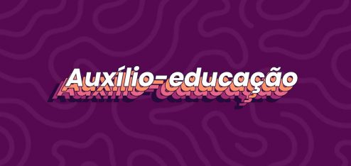 Um fundo roxo com listras tortas escrito 'auxílio-educação'.