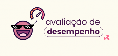 Avaliação de desempenho escrita ao lado direito do ícone feliz da Eva, com um termômetro em cima.