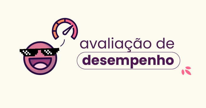 Avaliação de desempenho escrita ao lado direito do ícone feliz da Eva, com um termômetro em cima.
