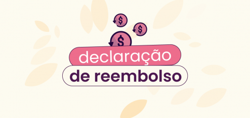 Fundo bege com silhuetas de folhas espalhadas e, no título, 'declaração de reembolso' ou carta de reembolso.