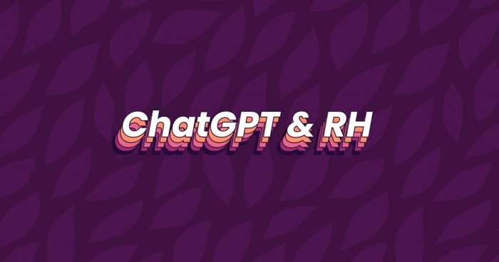 'ChatGPT & RH' escrito sobre um fundo de listras roxas.