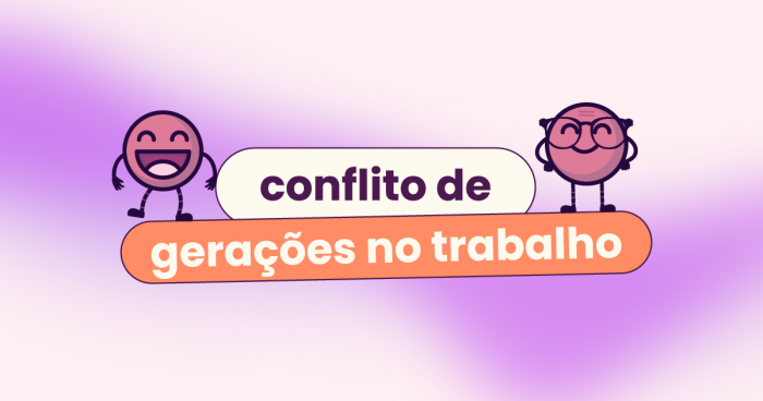 Dois avatares, um em cada canto, do título do texto. 'Conflito entre gerações no trabalho'.