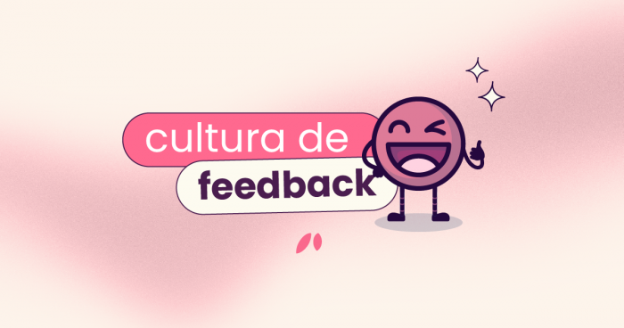 O mascote da Eva ao lado direito do título da imagem "cultura de feedback".