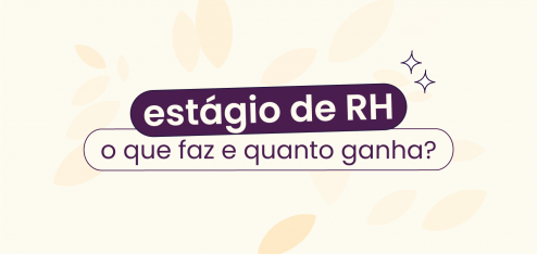 Fundo bege com ícones de folhas espalhadas no fundo. No título "estágio de RH: o que faz e quanto ganha?".
