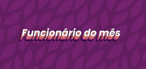 Folhas roxas claras sobre um fundo em um tom roxo ainda mais escuro. No centro da imagem está escrito 'funcionário do mês'.