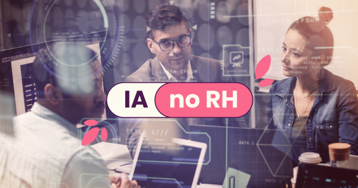 Pessoas discutindo numa sala de reuniões. No título, IA no RH ou Inteligência Artificial nos Recursos Humanos.