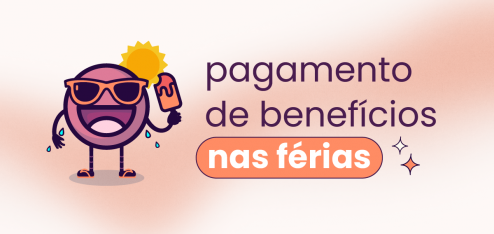 Mascote da Eva com um picolé na mão, de óculos escuros e um sol atrás dele. No título 'pagamento de benefícios das férias' e abordando se benefícios como vale-alimentação, vale-refeição e vale-transporte são pagos nas férias.