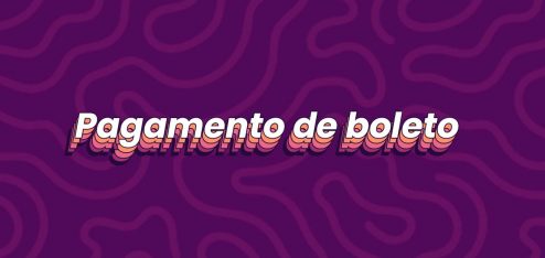 "Pagamento de boleto bancário" escrito sobre um fundo de listras roxas.