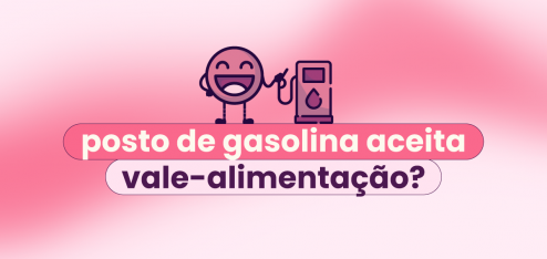 Fundo rosa com o título "posto de gasolina aceita vale-alimentação?". Também pode ser entendido como: "posto de gasolina aceita vale-refeição, ou VA e VR?".