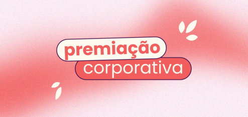 Fundo rosa claro com uma manha rosa-choque que atravessa o meio. No título, "premiação corporativa".