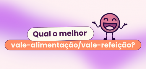 A imagem cujo título é "qual o melhor cartão vale-alimentação/vale-refeição" tem o fundo em rosa claro com uma faixa roxa passando horizontalmente pelo meio. O mascote da Eva Benefícios, Ivo, está em cima do título.