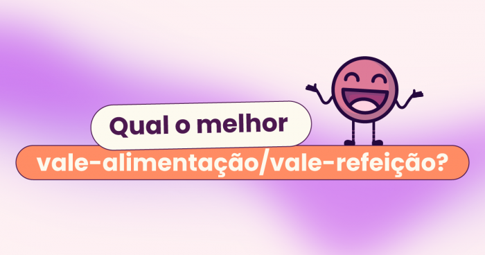 A imagem cujo título é "qual o melhor cartão vale-alimentação/vale-refeição" tem o fundo em rosa claro com uma faixa roxa passando horizontalmente pelo meio. O mascote da Eva Benefícios, Ivo, está em cima do título.
