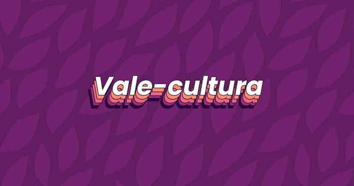 Fundo com folhas roxas e, no centro da imagem, está escrito "Vale-cultura".