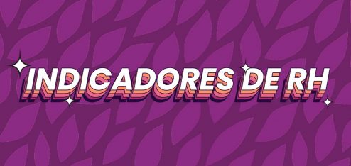 Fundo com folhas roxas e escrito 'Indicadores de RH'