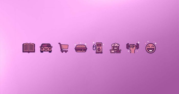 Os ícones das 8 categorias de benefícios da Eva enfileirados no centro da imagem.